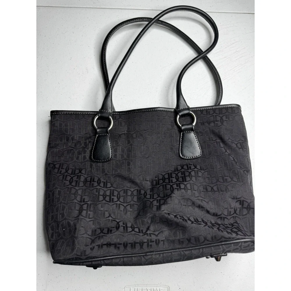 Giani Bernini Black Signature Logo Jacquard Tote Bag with Matching Pouch